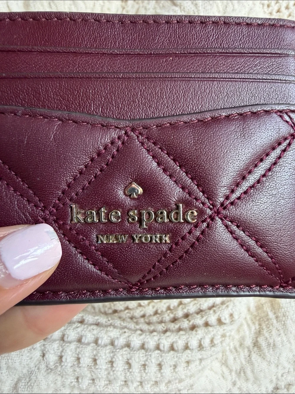 Kate Spade Natalia  Quilted Leather Slim Card Holder in cherry 🍒 wood